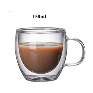 Double Wall Glass Coffee Tea Cups Heat Resistant Double Wall